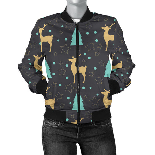 Deers Star Tree Pattern Women'S Bomber Jacket