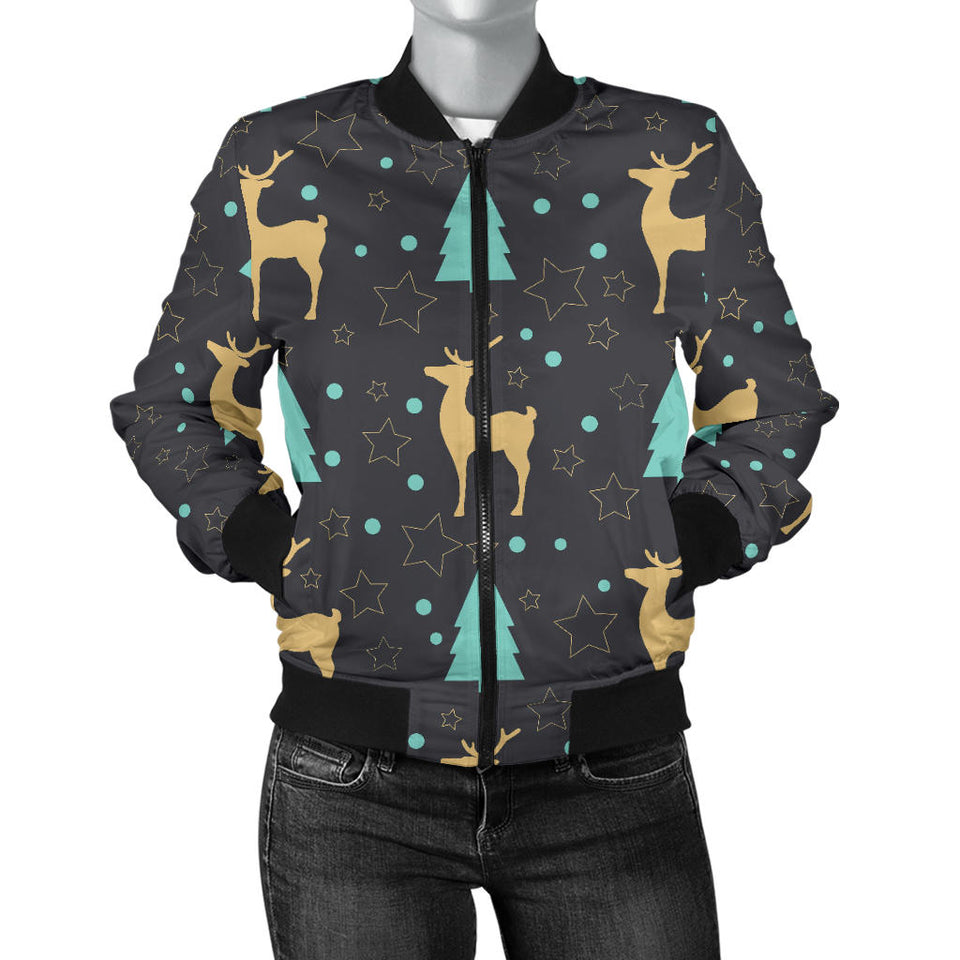 Deers Star Tree Pattern Women'S Bomber Jacket