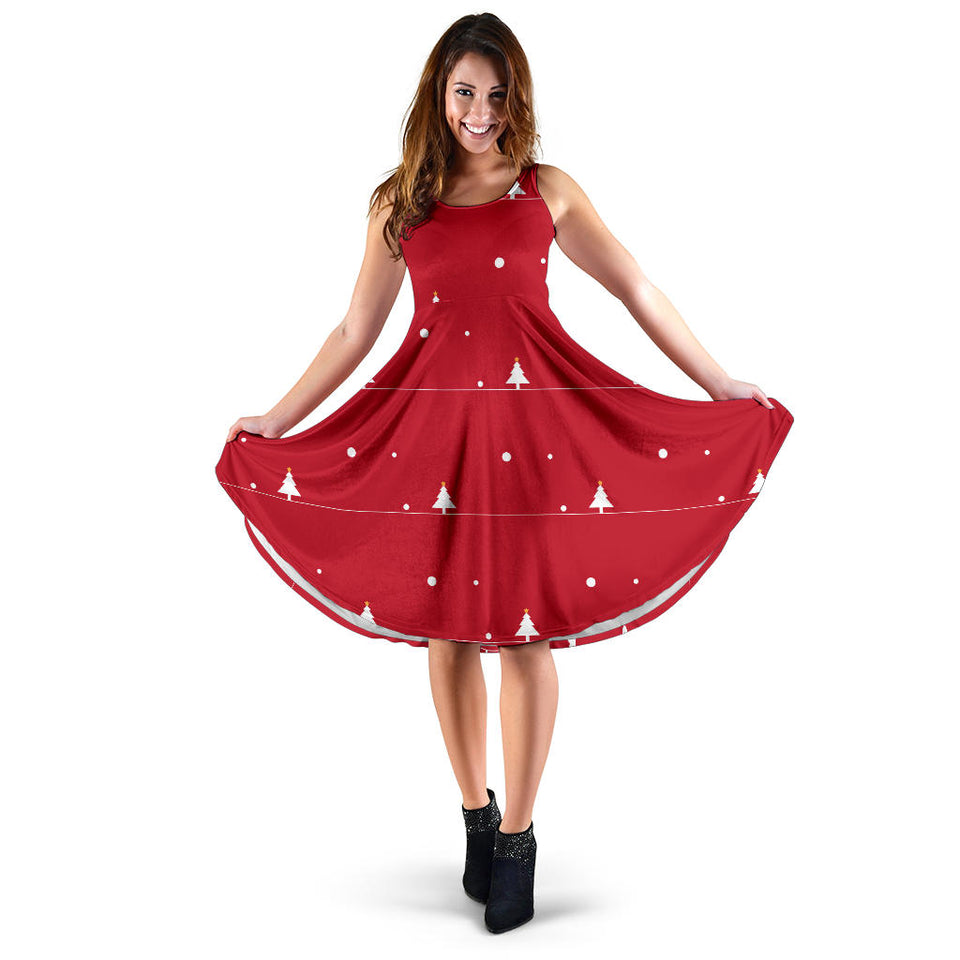 Christmas Tree Star Snow Red Background Sleeveless Midi Dress