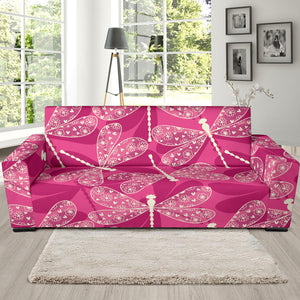 Beautiful Dragonfly Pink Background Sofa Slipcover