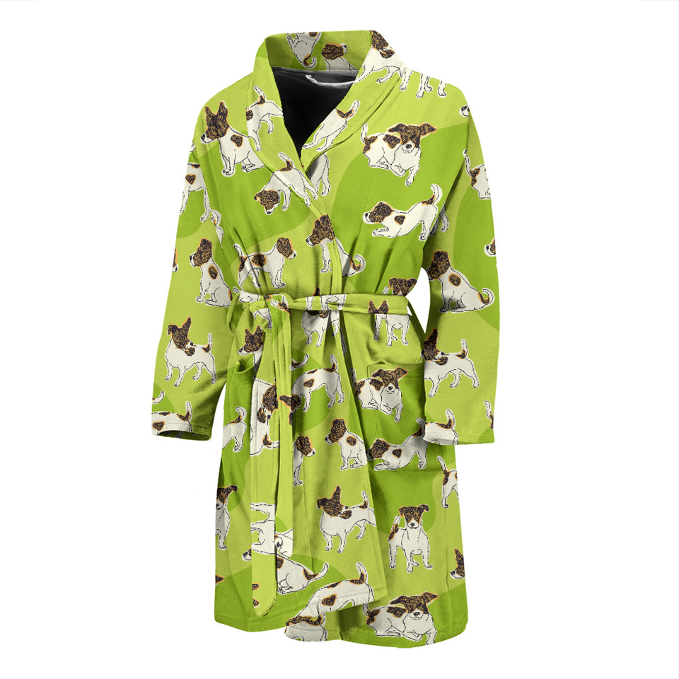 Jack Russel Pattern Print Design 01 Men's Bathrobe