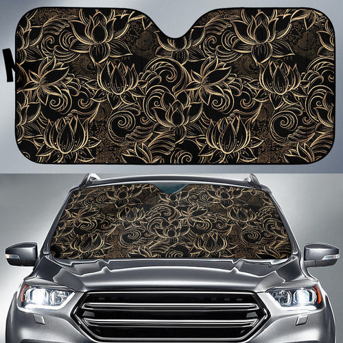 Luxurious Gold Lotus Waterlily Black Background Car Sun Shade