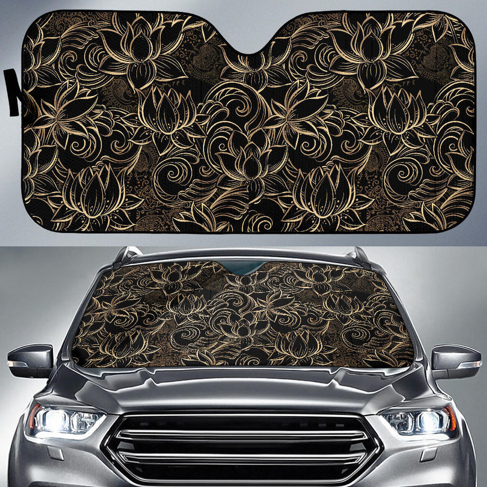 Luxurious Gold Lotus Waterlily Black Background Car Sun Shade