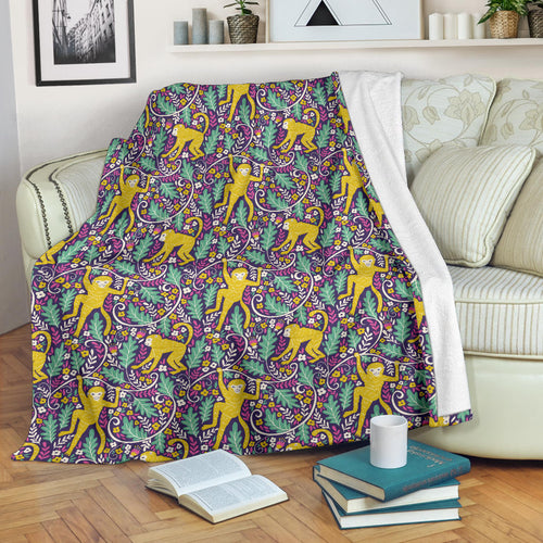 Cute Yellow Monkey Leaves Pattern Premium Blanket