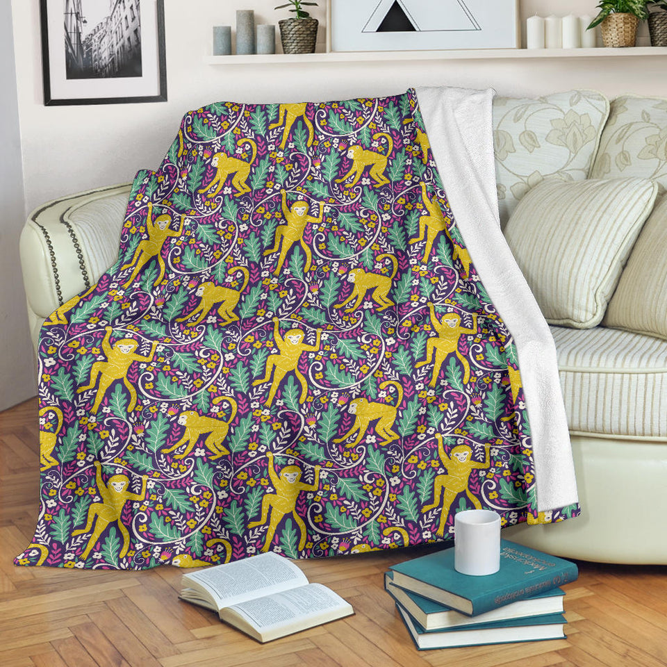 Cute Yellow Monkey Leaves Pattern Premium Blanket