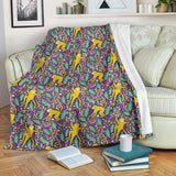 Cute Yellow Monkey Leaves Pattern Premium Blanket
