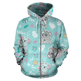 Cute Koalas Blue Background Pattern Zip Up Hoodie