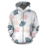 Black Gray Cream Coral Ginkgo Leaves Pattern Zip Up Hoodie