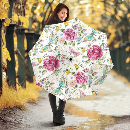 Hand Drawn Butterfly Rose Umbrella