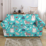 Christmas Cute Siberian Husky Puppie Pattern Loveseat Couch Slipcover