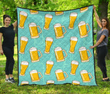 Beer Pattern Green Background Premium Quilt