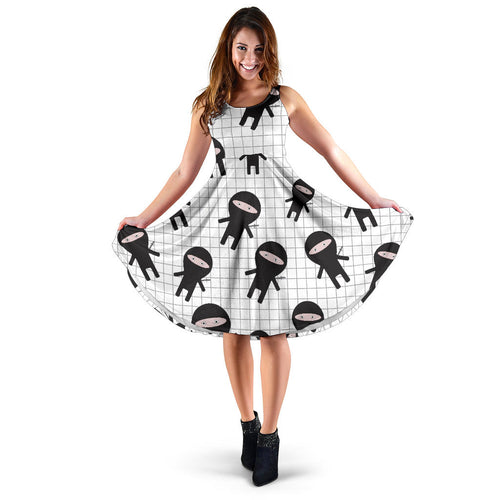 Ninja Pattern Plaid Background Sleeveless Midi Dress