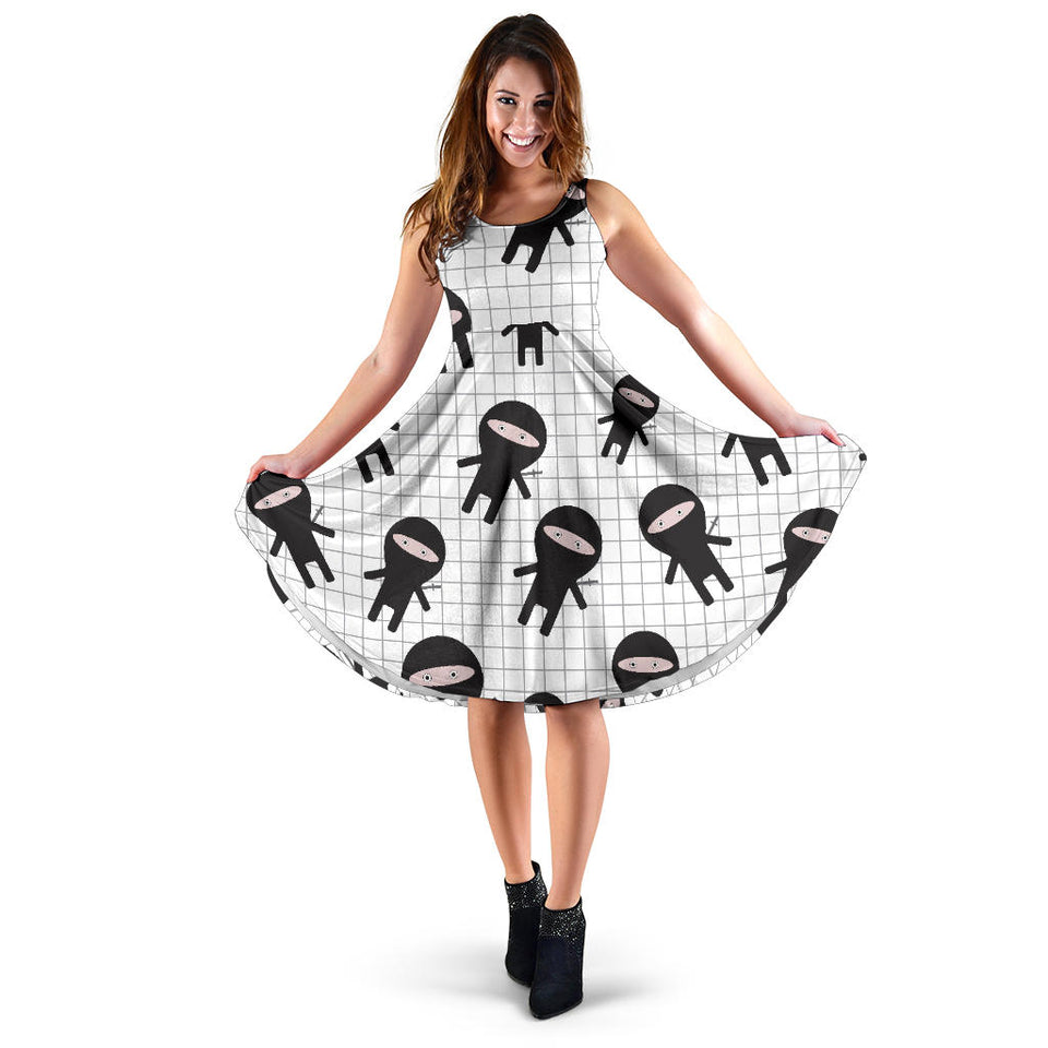 Ninja Pattern Plaid Background Sleeveless Midi Dress