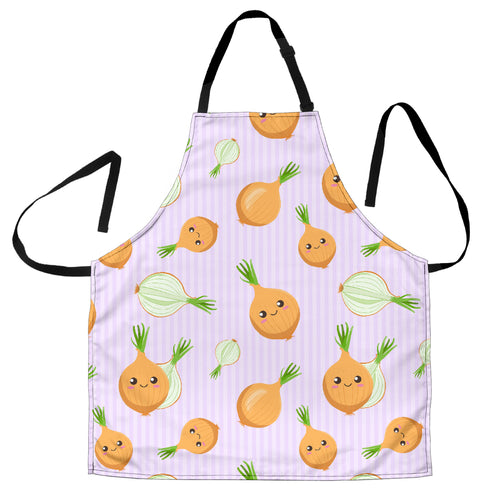 Cute Onions Smiling Faces Purple Background Adjustable Apron