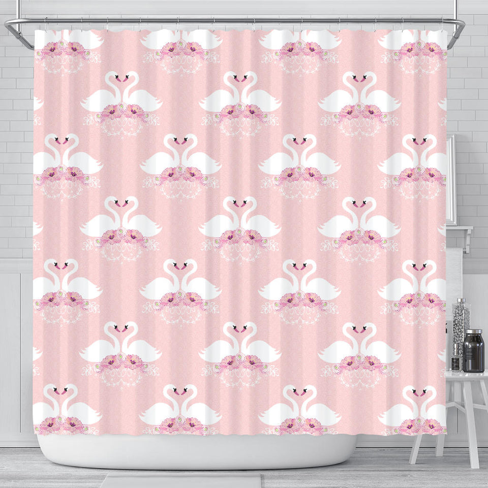 White Swan And Flower Love Pattern Shower Curtain Fulfilled In US