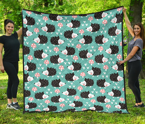 Hedgehog Pattern Print Design 03 Premium Quilt