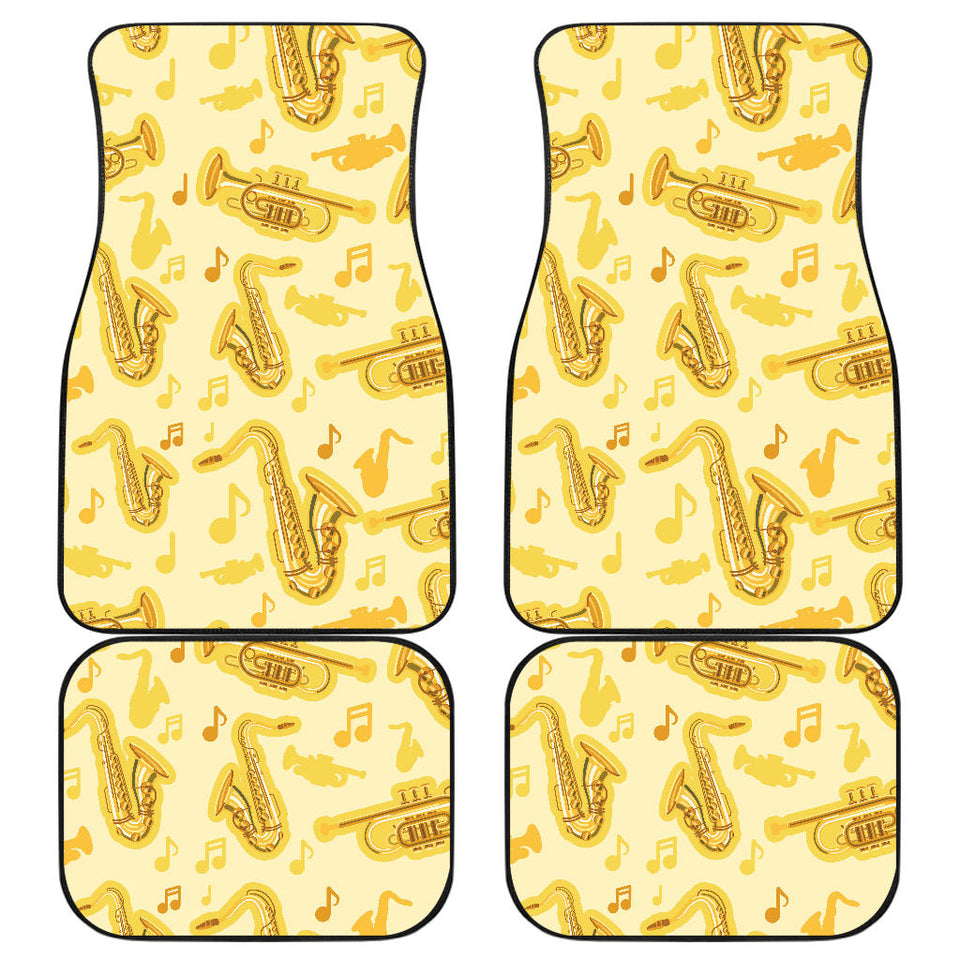 Saxophone Cornet Pattern Yellow Background Front And Back Car Mats