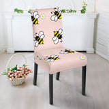 Cute Bee Flower Pattern Pink Background Dining Chair Slipcover