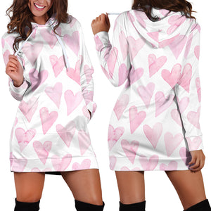 Watercolor Pink Heart Pattern Women'S Hoodie Dress