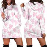 Watercolor Pink Heart Pattern Women'S Hoodie Dress