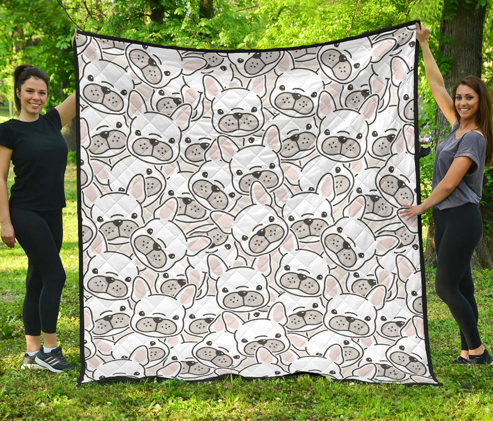 Cute French Bulldog Head Pattern Premium Quilt