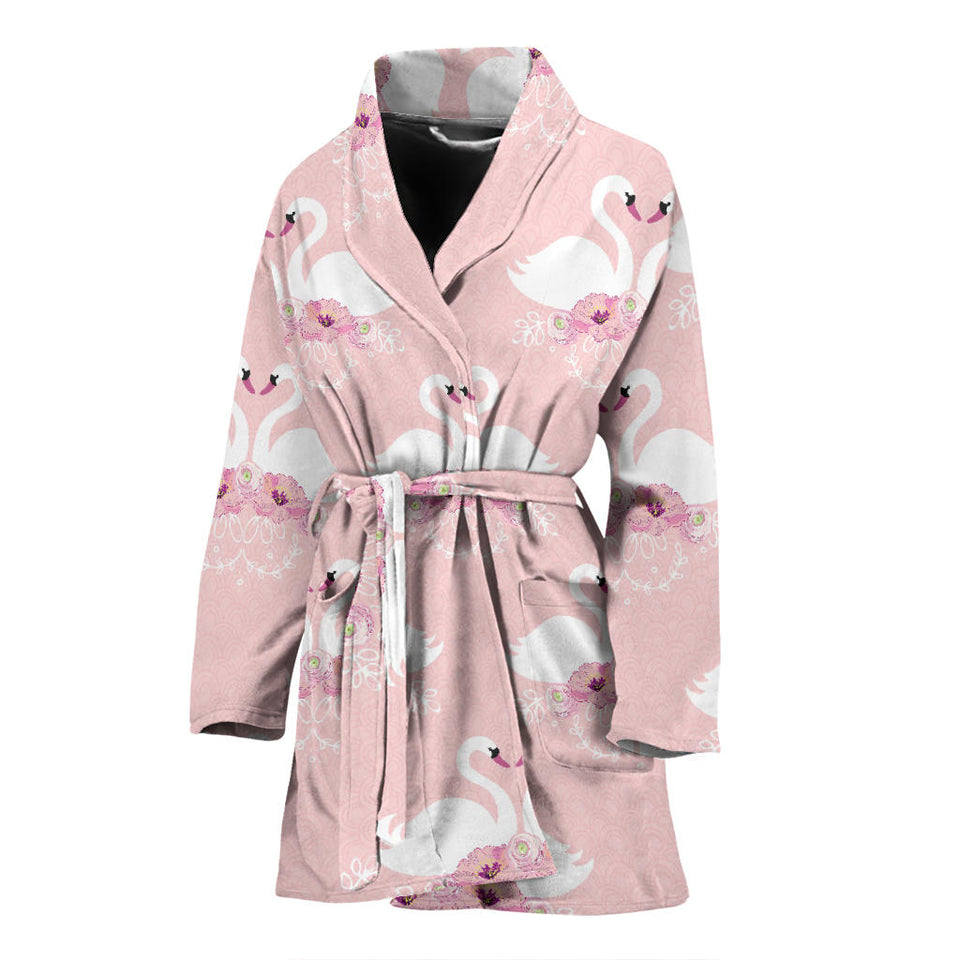 White Swan And Flower Love Pattern Women'S Bathrobe
