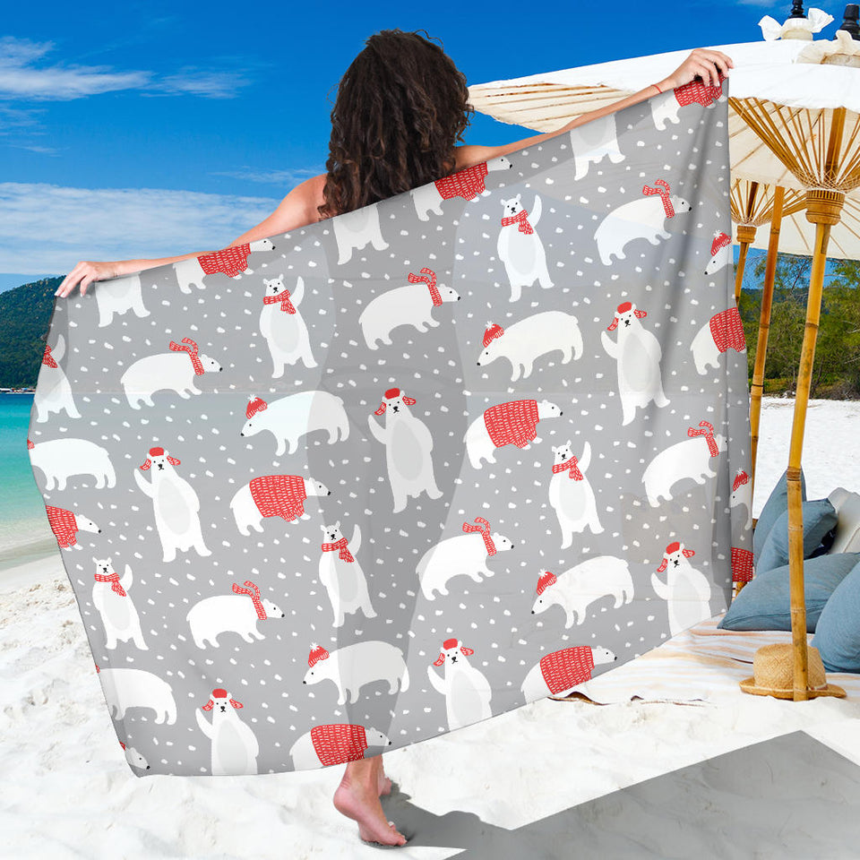 Cute Polar Bear Christmas Snow Pattern Sarong