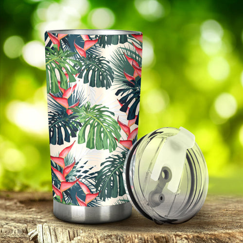 Heliconia Flowers, Palm And Monstera Leaves Tumbler