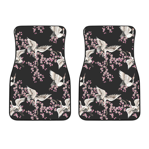 Japanese Crane Pink Sakura Pattern Front Car Mats