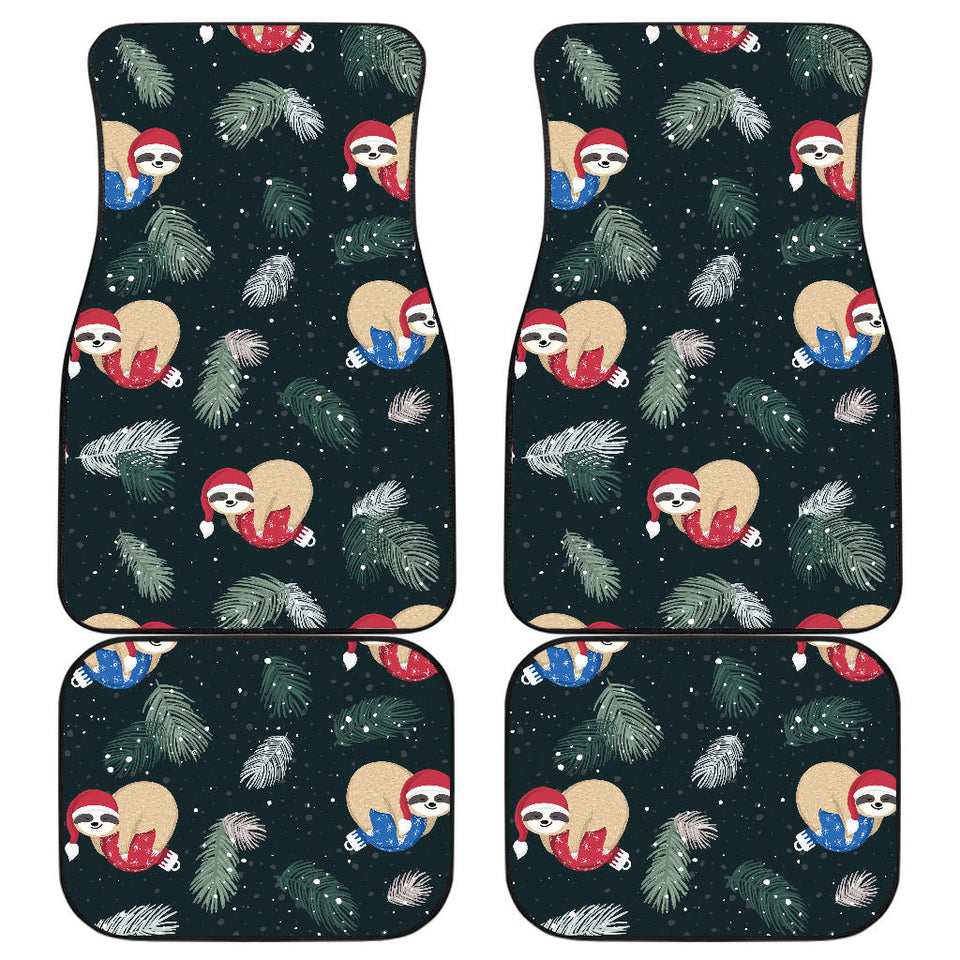 Cute Sloths Sleeping Christmas Ball Santa Hat Pattern Front And Back Car Mats