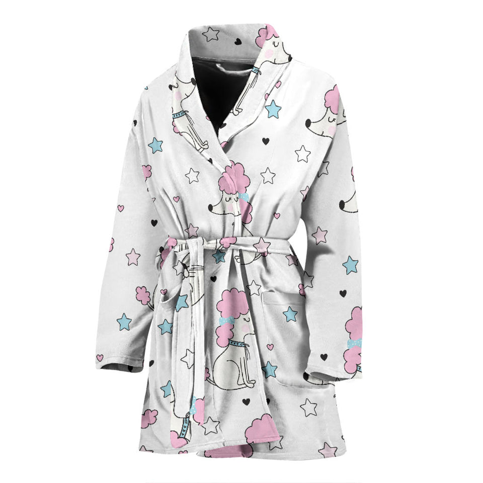 Cute Poodle Dog Star Pattern Women'S Bathrobe