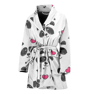 Hand Drawn Faces Of Pandas Pattern Women'S Bathrobe