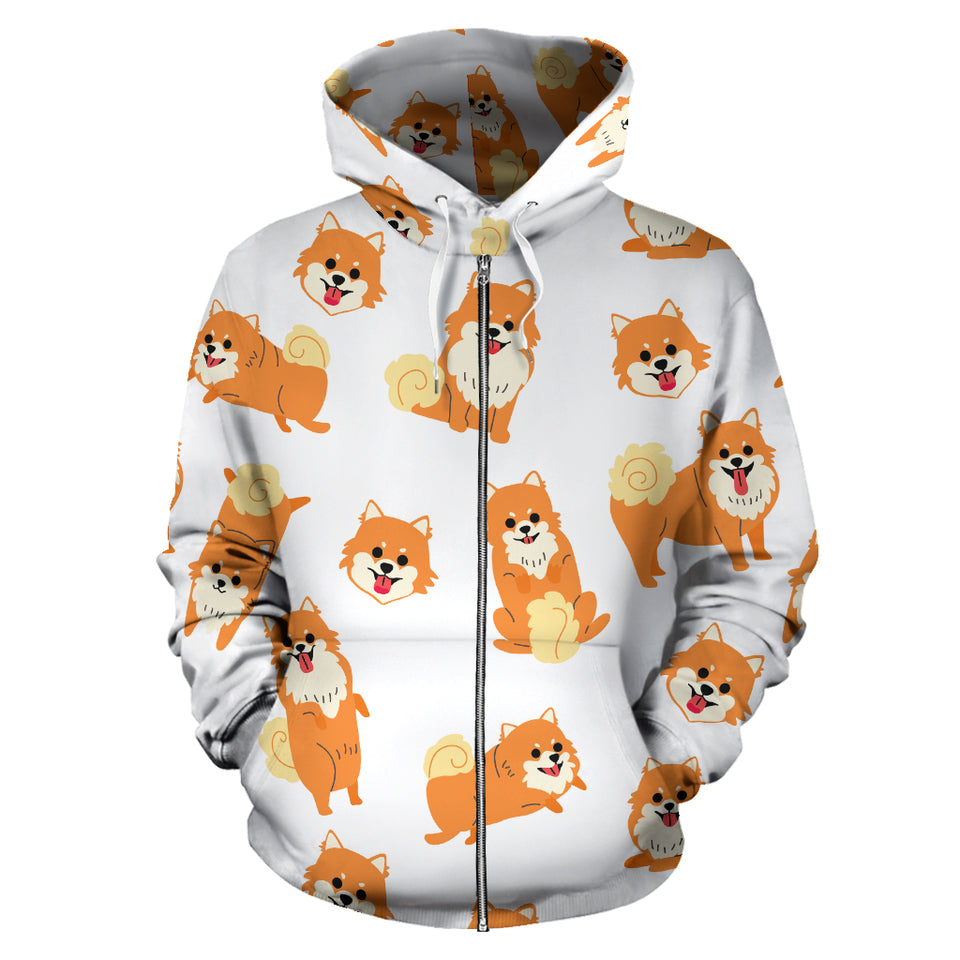 Brown Pomeranian Pattern Zip Up Hoodie