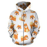 Brown Pomeranian Pattern Zip Up Hoodie