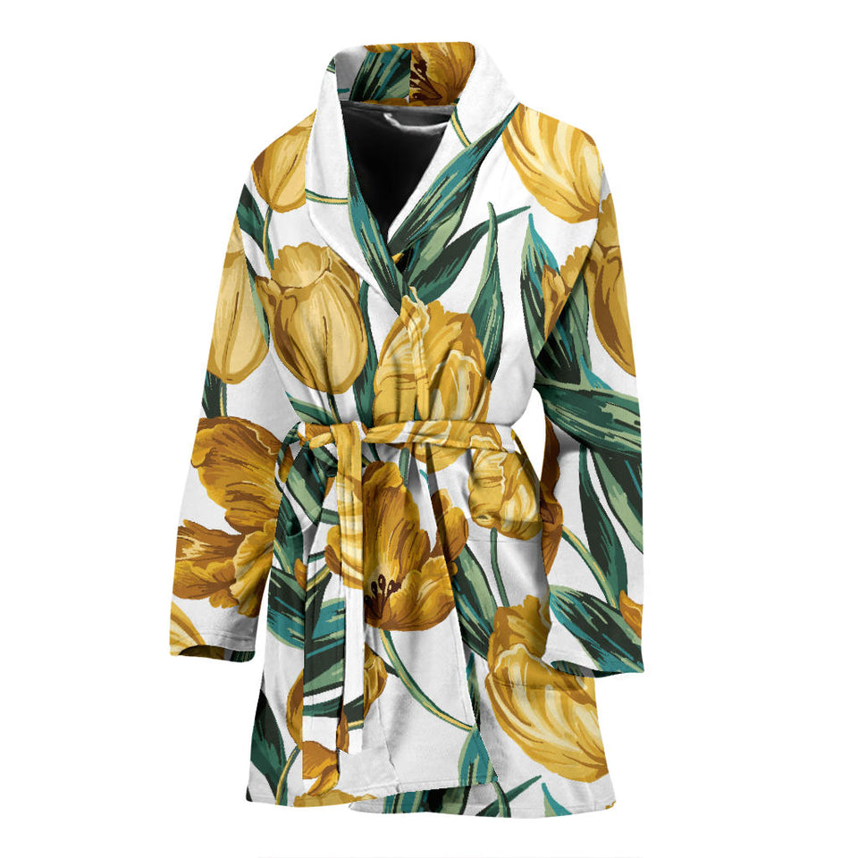 Yellow Tulips Pattern Women'S Bathrobe