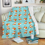 Fox Pattern Blue B Ackground Premium Blanket
