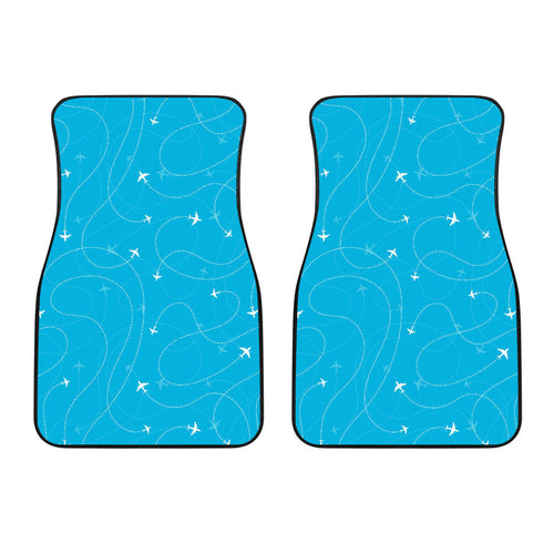 Airplane Destinations Blue Background  Front Car Mats