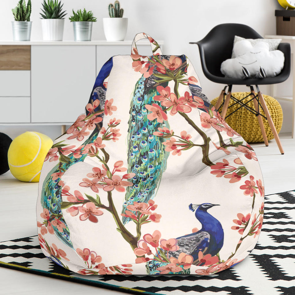 Peacock Tropical Flower Pattern Bean Bag Cover