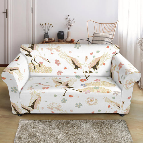 Beautiful Japanese Cranes Pattern Loveseat Couch Slipcover