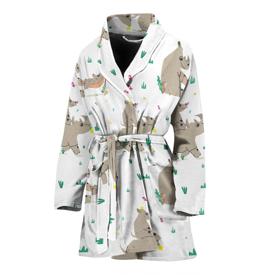 Cute Rhino Pattern Background Women'S Bathrobe