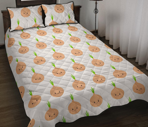 cute onions smiling faces Quilt Bed Set