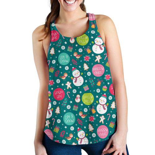 Snowman bird decorative elements christmas pattern Women Racerback Tank Top