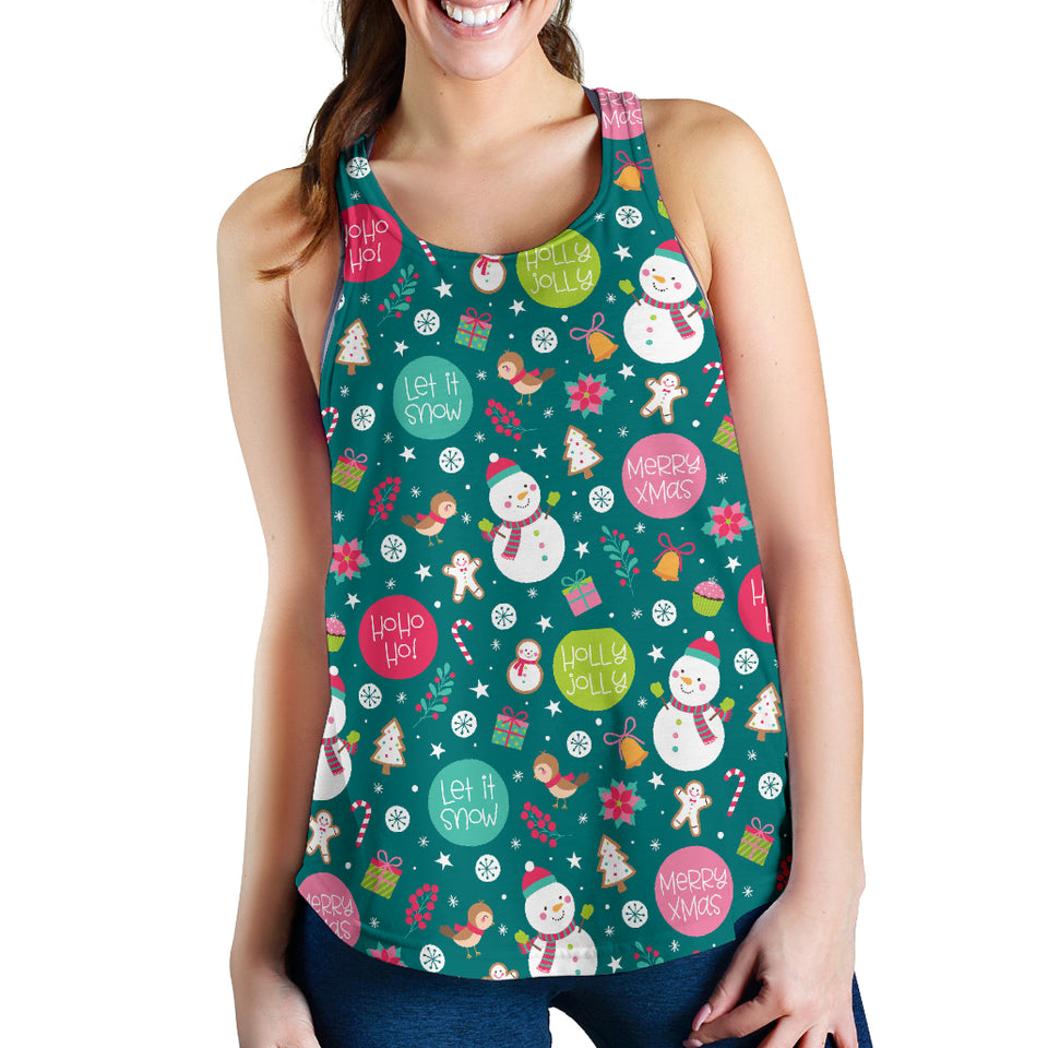 Snowman bird decorative elements christmas pattern Women Racerback Tank Top