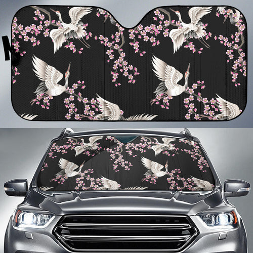 Japanese Crane Pink Sakura Pattern Car Sun Shade