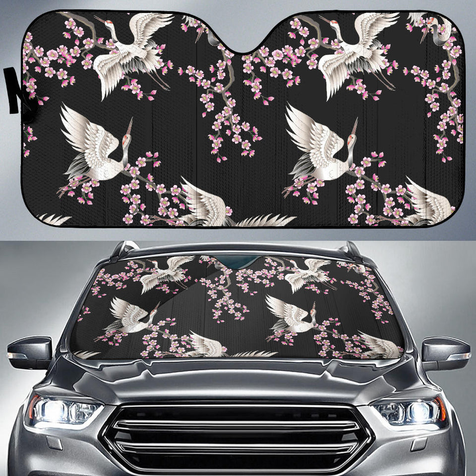 Japanese Crane Pink Sakura Pattern Car Sun Shade