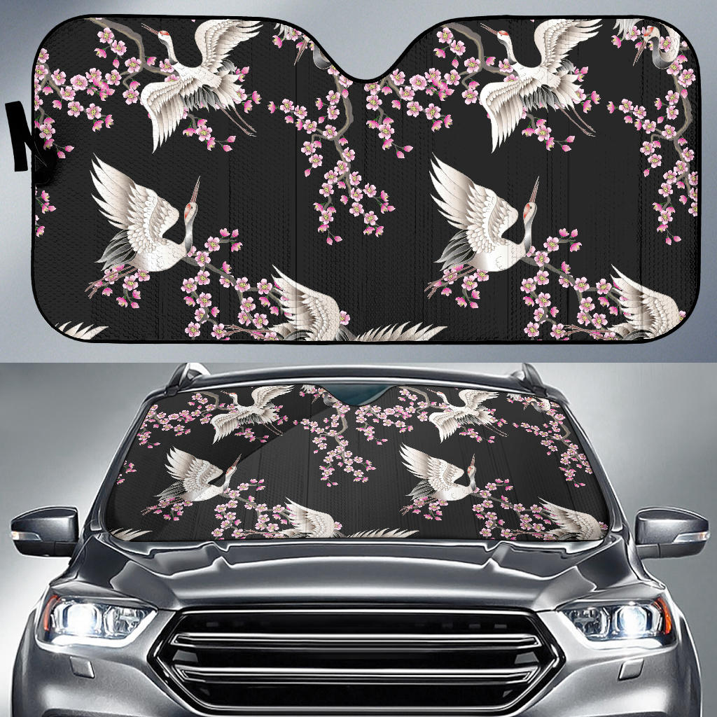 Japanese Crane Pink Sakura Pattern Car Sun Shade