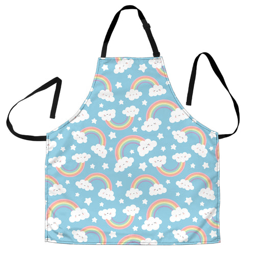 Cute Rainbow Clound Star Pattern Blue Background Adjustable Apron