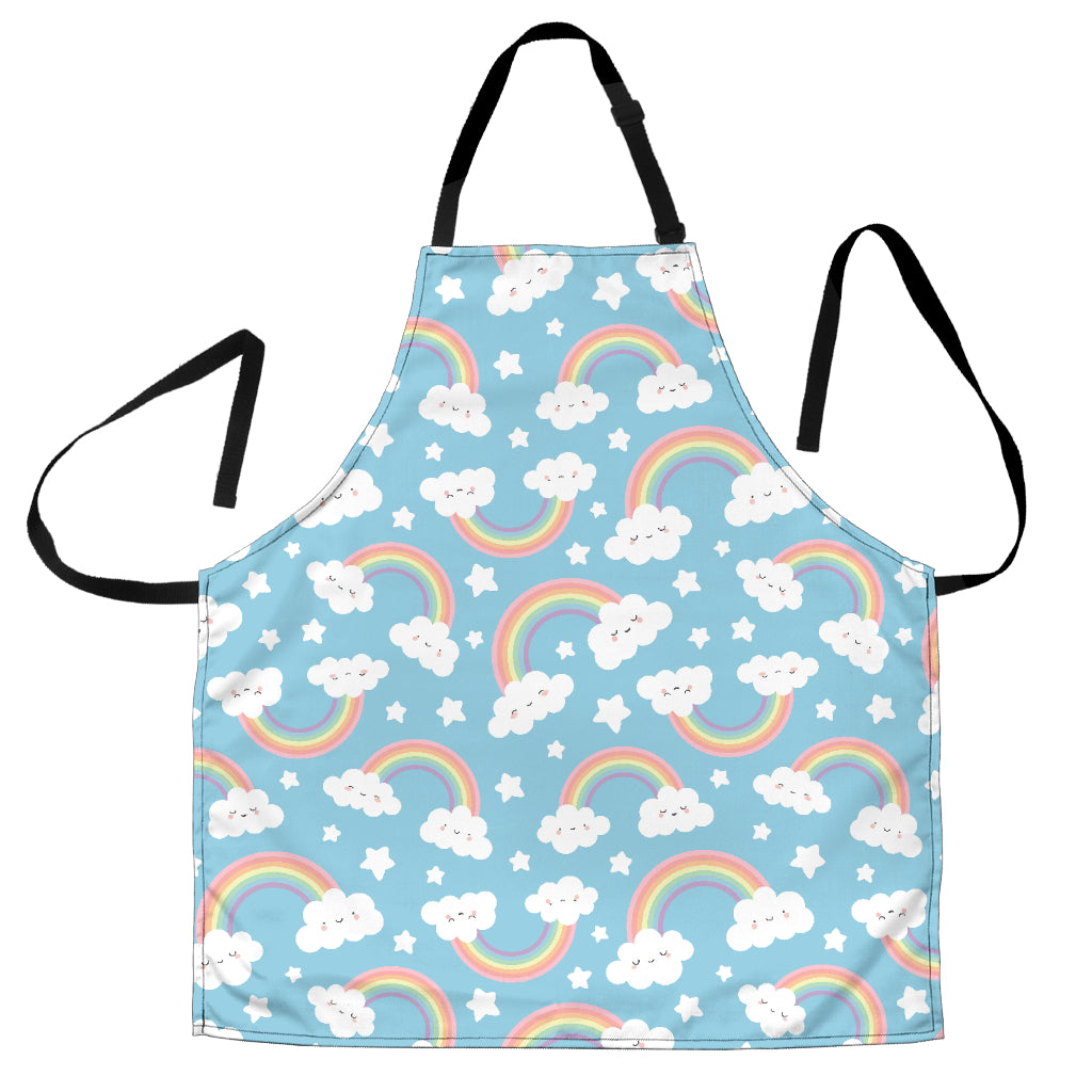 Cute Rainbow Clound Star Pattern Blue Background Adjustable Apron