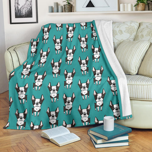 Hand Drawn Boston Terrier Dog Pattern Premium Blanket
