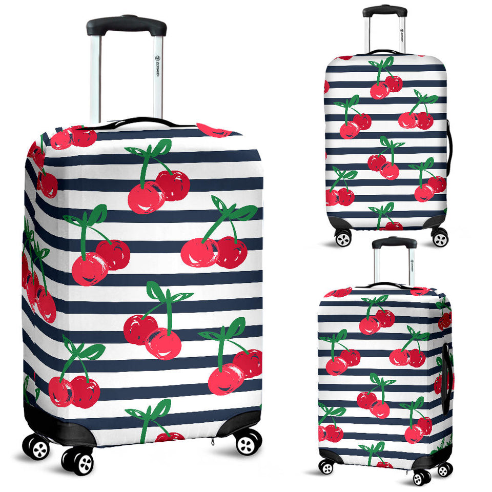 Hand Drawn Cherry Pattern Striped Background Luggage Covers